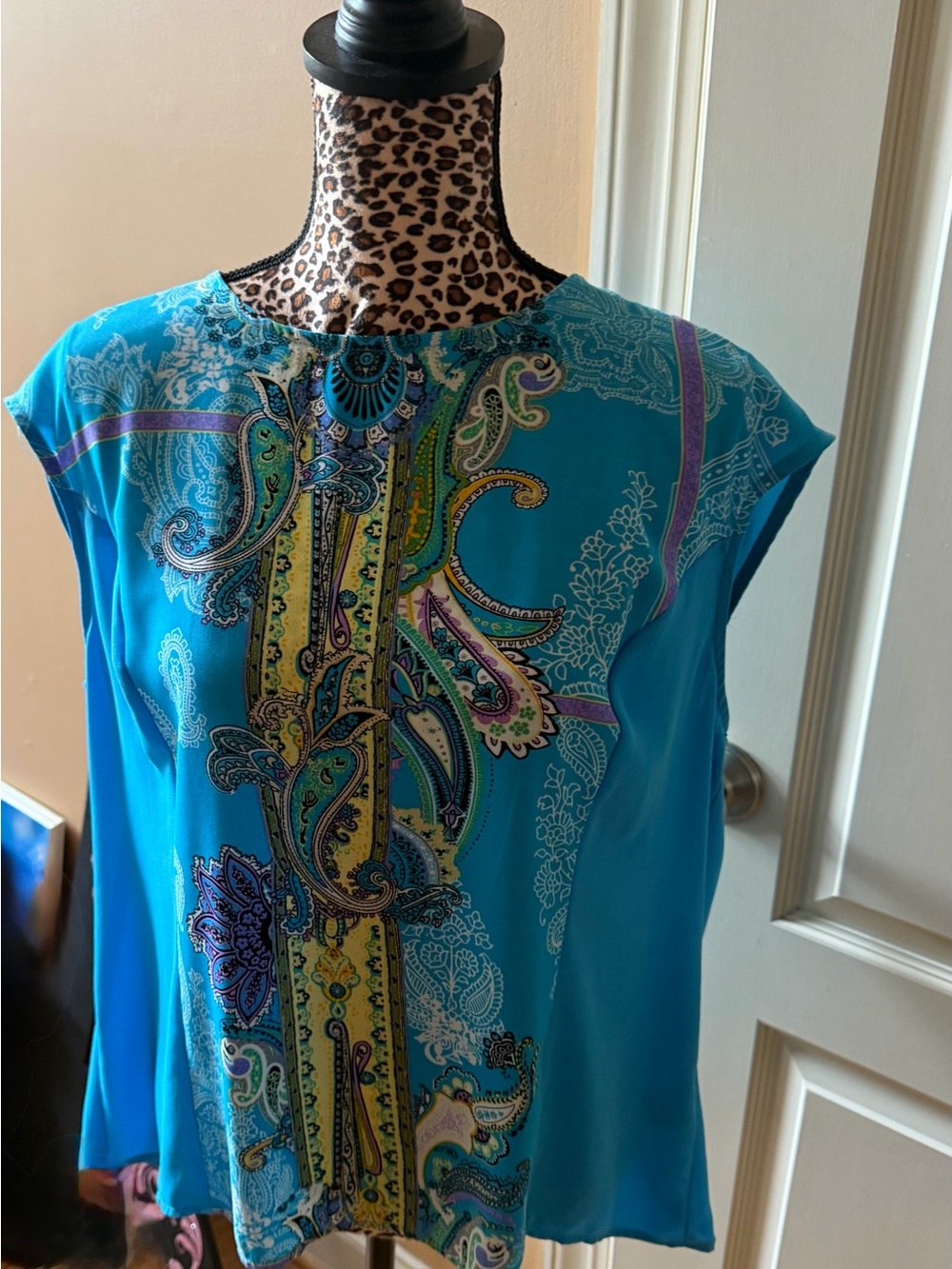 New York & Company Turquoise Paisley Print Cap Sleeve Camisole
